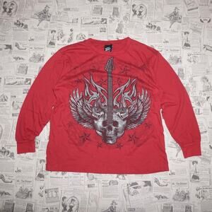 Large - Vintage Y2K top-heavy skull tribal flame guitar tee